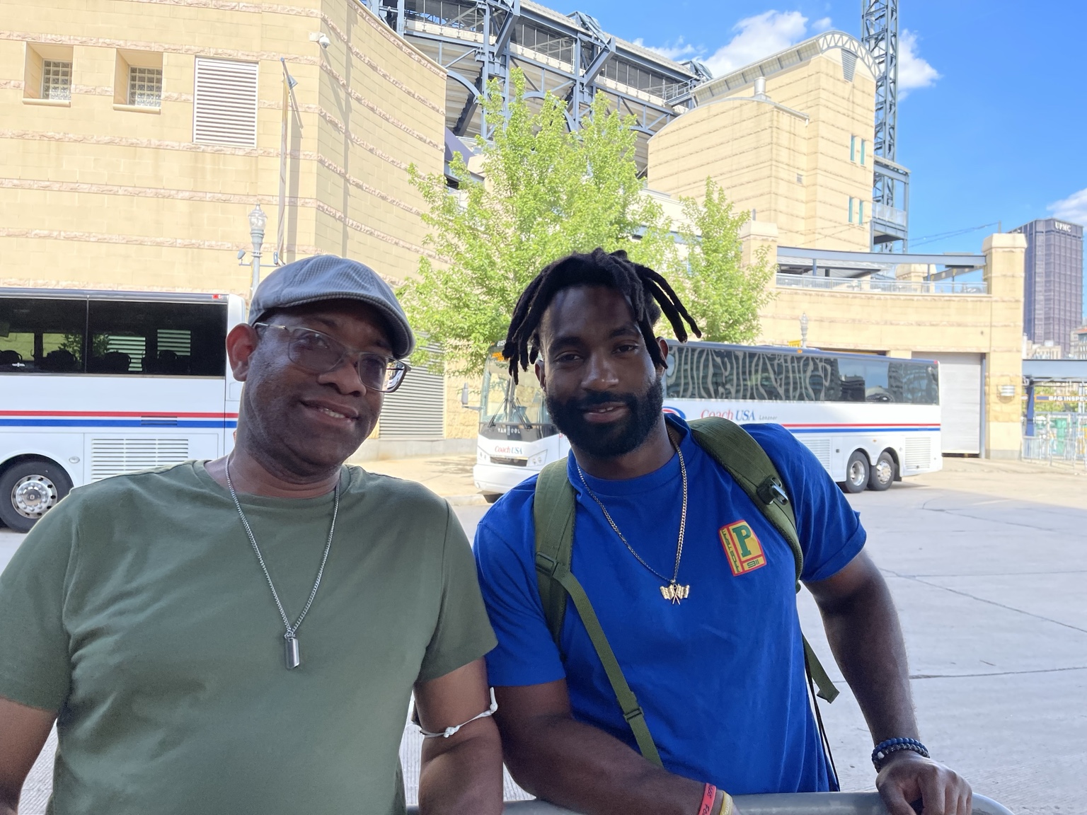 DJ Holland with Brian Goodwin outside PNC Park after a White Sox–Pirates game